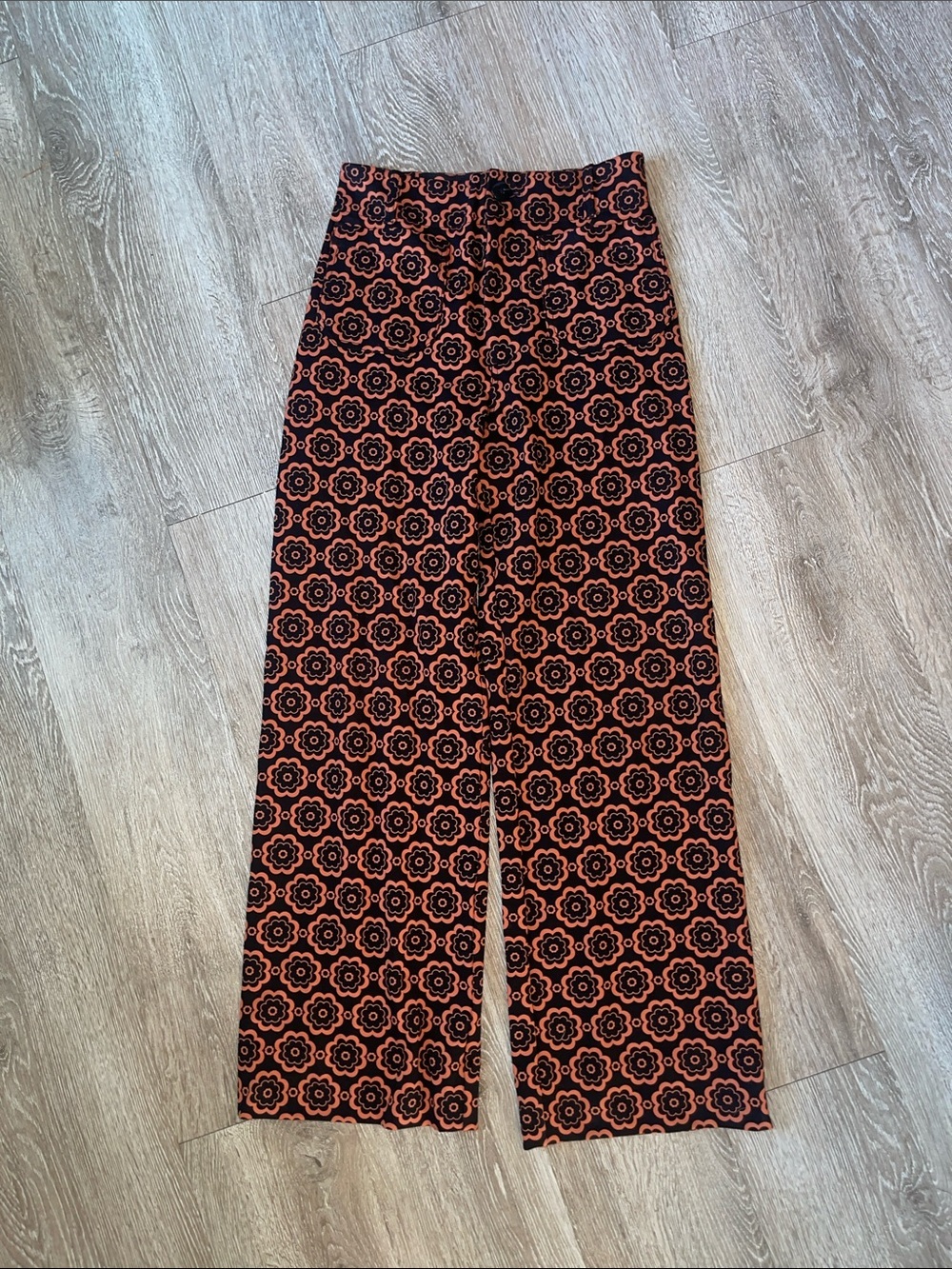 Anthropologie Maeve The Colette Floral Print Pants - Black Rust Orange 26 tall